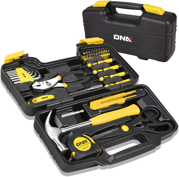 DNA MOTORING 39-Piece Household Tool Set General Repair Small Hand Tool Kit Storage Case for Home Garage Office College Dormitory Use, Yellow, TOOLS-00007