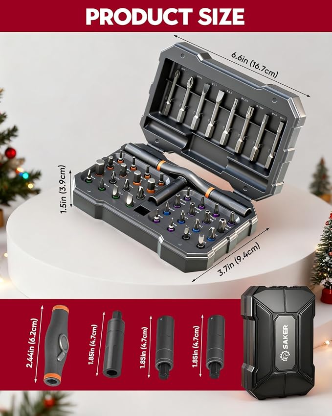 Saker 42-in-1 Magnetic Screwdriver Set for Christmas Gifts, Screwdriver Kit with T Handle & Storage Case, Gifts for Men, DIY, Furniture, Computer, and Bicycle Repair, Grey