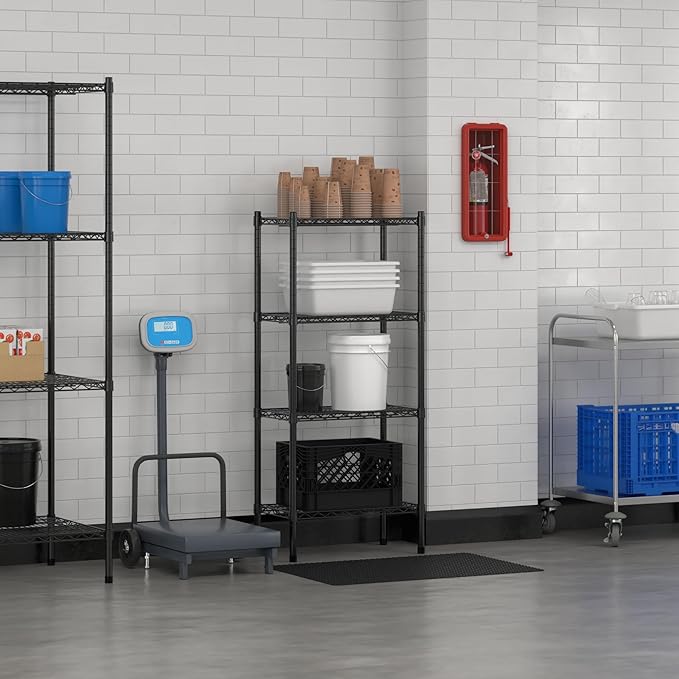 Commercial NSF Listed Black Epoxy Stationary Wire Shelving Kit 14" x 24" x 54", with 4 Shelves Perfect for Warehouse, Walk-in Refrigerator, Freezer, Grocery Store, Restaurant, Dishroom