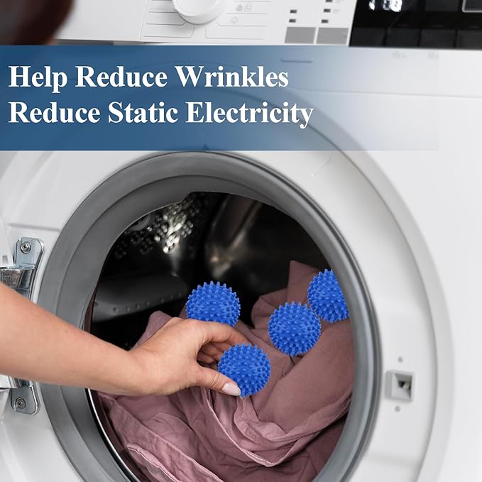 6 Pack Laundry Balls for Dryer, Dryer Balls Laundry Reusable, Dryer Ball Plastic Pellet Packs for Fabric Soften, Reduce Wrinkle and Less Static Cling- Dark Blue