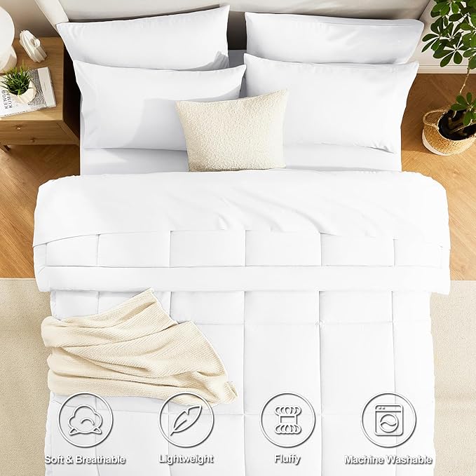 CozyLux Twin Comforter Set with Sheets White, 5 Pieces Bed in a Bag, White Comforter Twin Size, All Season Bedding Set with Stitch Quilted Comforter, Flat Sheet, Fitted Sheet, Pillowcases