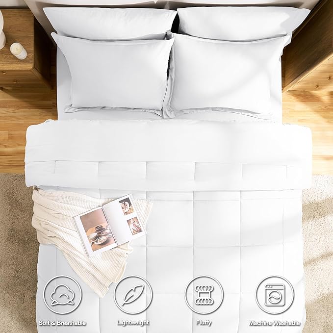CozyLux King Size Comforter Set White - 7 Pieces Bed in a Bag King, Okeo-Tex Certifited Bedding Set, All Season Soft Bed Set with Down Alternative Comforter, Sheets, Pillowcases & Pillow Shams