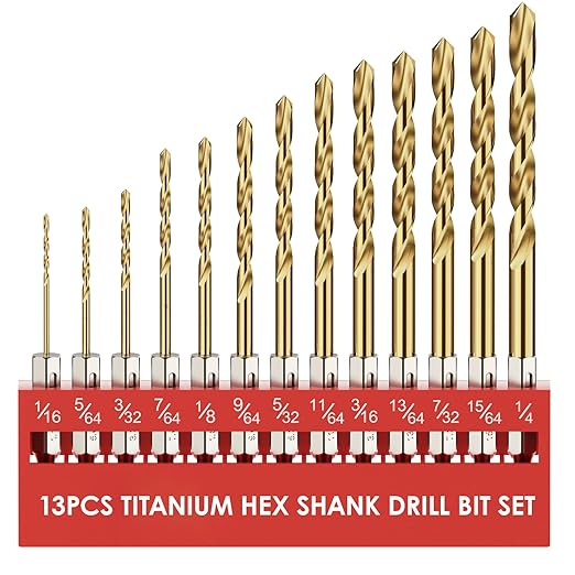 Hex Shank Drill Bit Set, 13Pcs HSS Titanium Twist Drill Bit for Sheet Metal, Wood, Plastic, Quick Change Design (1/16" - 1/4")
