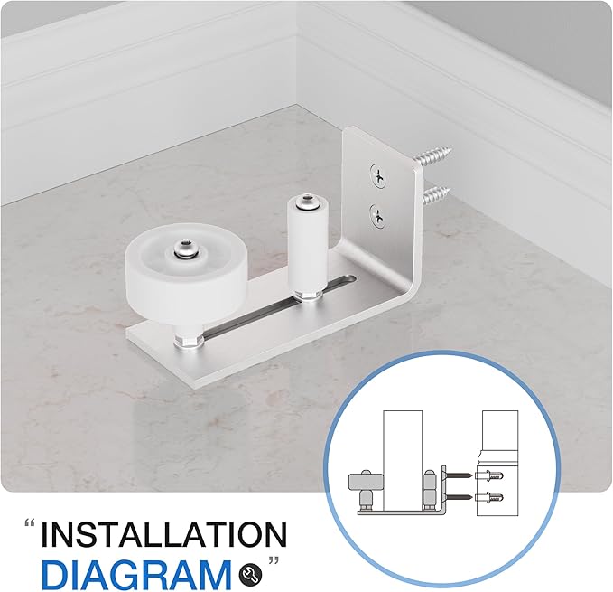 WINSOON Sliding Barn Door Floor Guide Brushed Nickel, Bottom Adjustable Roller 8 Setup Options, Flush Design Bottom Flat, Stainless Steel Barn Door Hardware Kit, 2PCS