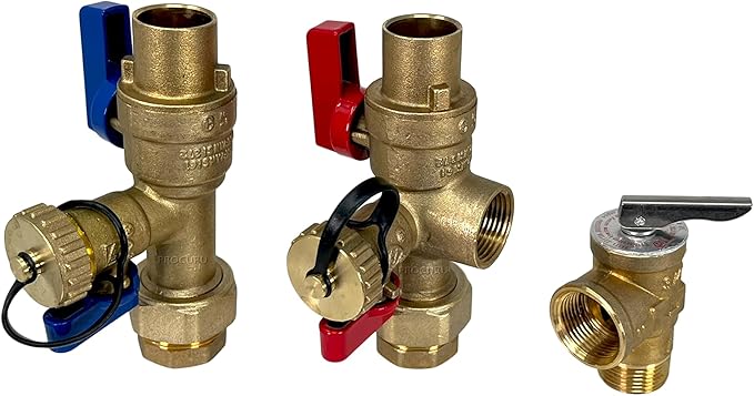 PROCURU 1" OD x 18" (1.5Ft) x 3/4"MIP x 3/4"FIP Flexible Gas Connector Kit with Service Valve Kit (Sweat), WP Stainless Steel MaxFlow High Capacity Tubing for Tankless Water Heater (Blue-D2 Series)