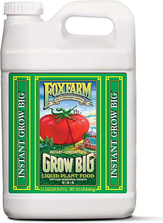 FoxFarm Grow Big Liquid Plant Food - Bloom Fertilizer for Flowers, Fruits, and Vegetables, Perfect for Indoor & Outdoor Potted Plants, NPK 6-4-4 (2.5 Gallons)