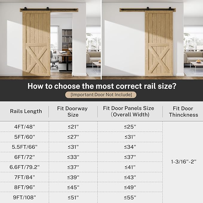 36" Sliding Barn Door Hardware Kit,Heavy Duty Top Mount Barn Door Track Kit,Black T Shape Hanger Set for Single Door Use