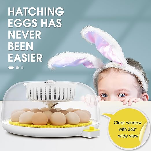 Sailnovo 18 Egg Incubator for Hatching Eggs, Chicken Egg Incubator with Automatic Egg Turning, Humidity Level Display, Egg Candler, Hatch Days & Incubator for Chicken Eggs (Yellow)