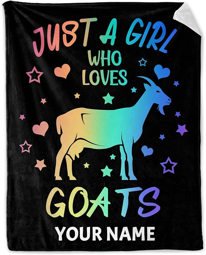 Custom Goat Blanket for Girls - 30x40 Inches Lap Size with Name - Soft Fuzzy Plush Throws Gift - Black Funny Throw Blanket for Couch, Office
