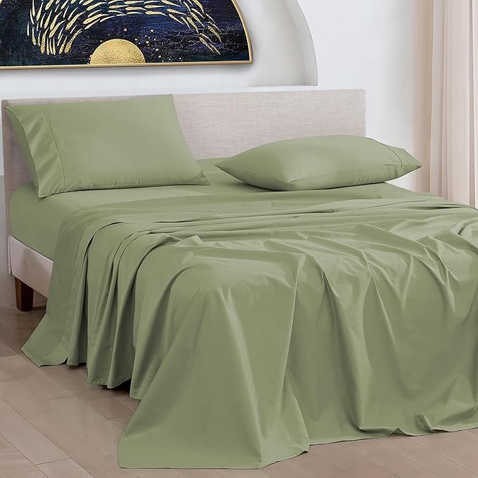 URBANHUT 1000 Thread Count Twin Sheets Egyptian Cotton for Twin Size Bedding Long Staple Soft & Breathable, 3 Pc Bed Sheet Sets, Luxury Hotel Sateen Weave Sheets Fits 16" Deep Pocket - Sage