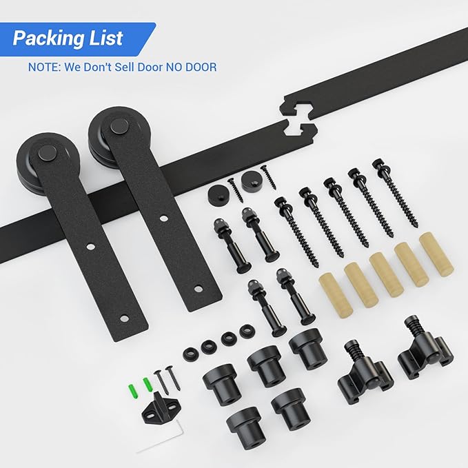 CCJH 8FT Single Sliding Barn Door Hardware Kit Black Carbon Steel Hanger Flat Track System for Closet Kitchen 1 Door 48 inch Wide, Smoothly and Quietly I Shape Roller