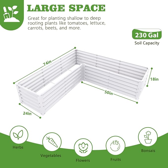 A ANLEOLIFE 8-Pack 4X4X1.5ft & 74x74x18in Deep Root Galvanized Raised Garden Beds Outdoor for Planting Vegetables Flowers Herb, Antique White