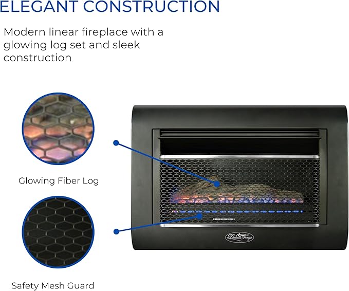Duluth Forge Ventless Linear Wall Gas Fireplace - 26,000 BTU, T-STAT, Model DF300L