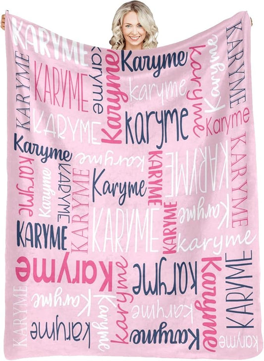 Personalized Blankets with Names Baby Gifts for Girls Boys Custom Soft Fleece and Sherpa Name Blanket for Kids and Adults Birthday for Daughter Son Granddaughter Grandson (Light Pink)