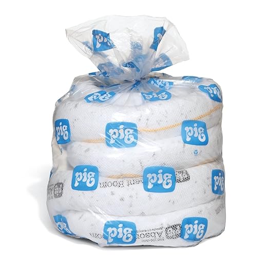 PIG Oil Boom - Oil-Only Absorbent Boom - 2 Pack - 5" x 20' Boom - Absorbs up to 12 gallons per Boom - BOM408
