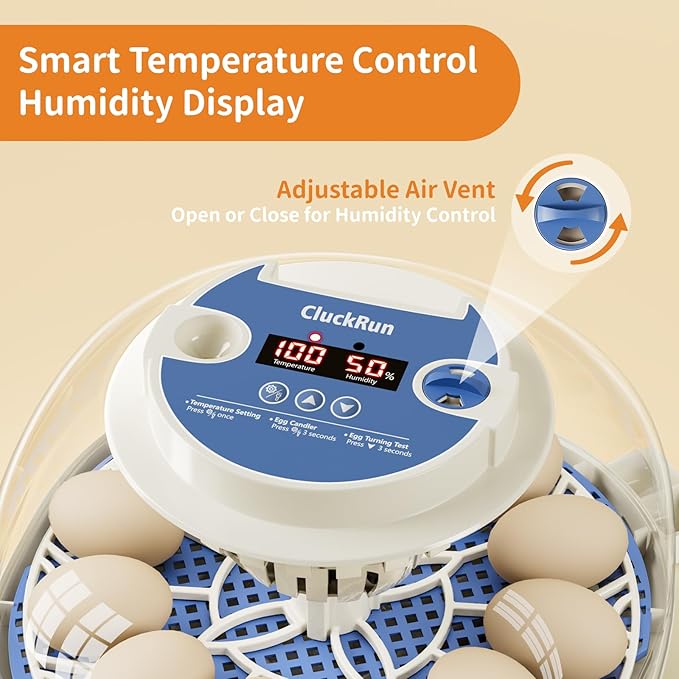 Egg Incubator, Temperature and Humidity Display, Automatic Egg Turning, Egg Candler, Incubators for Hatching Eggs, Auto External Water Bottle Refill, 12 Egg Incubator for Chicken Quail Duck Bird