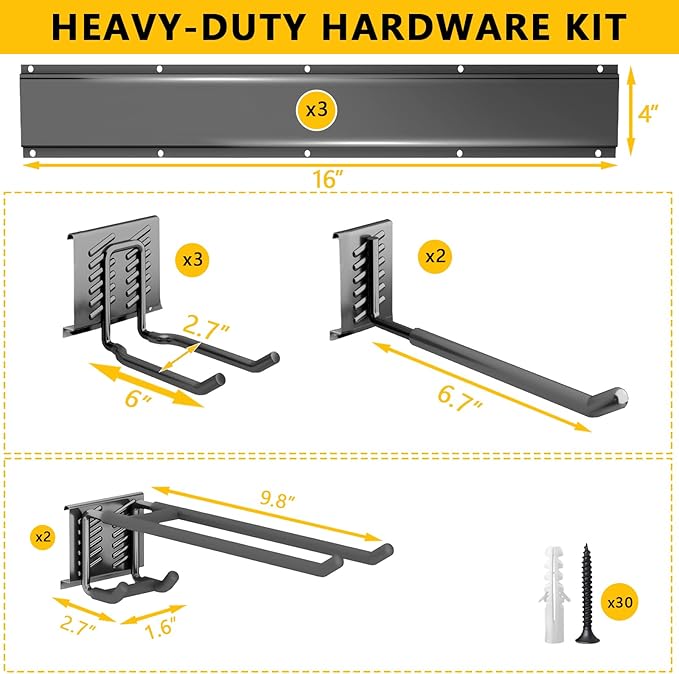 Garage Tool Organizer Wall Mount, 48inch Heavy-Duty Garage Storage System and Garden Tool Organizer with 7 Adjustable Hooks for Shovel, Snowboard, Yard Tools and Shed