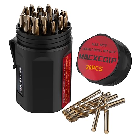 M35 Cobalt Drill Bit Set 29pcs, High Speed Steel Drill Bit Set for Hardened Metal, Stainless Steel, Cast Iron and Wood Plastic with Indexed Round Case, 1/16"-1/2"