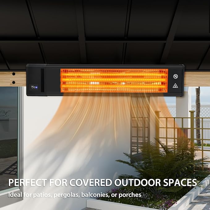 EAGLE PEAK Infrared Patio Heater 1500W Carbon Fiber, Wall-Mounted Outdoor Electric Heater with Remote, ETL Certified, IP65 Weatherproof for Indoor Outdoor Patio Garage Backyard Pergola, Black