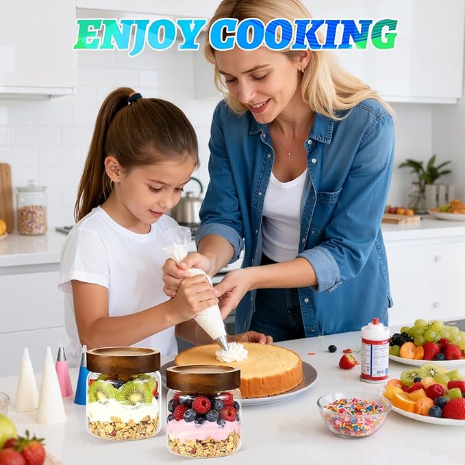 Glass Coffee Jars Spice Jar Round Storage Canister with Wooden Lid Clear Glass Food Jar for Pantry Sugar Tea Coffee Bean Spice Nuts Cookies Bath Salts (500ml/16oz-1pack)