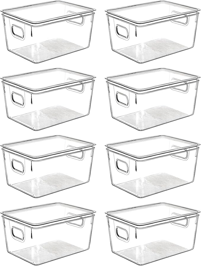 Clear Plastic Storage Bins with Lids, Perfect for Kitchen Organization or Pantry Organization and Storage, Stackable Fridge Organizer Bins, Storage Containers for Organizing, Cabinet Organizers