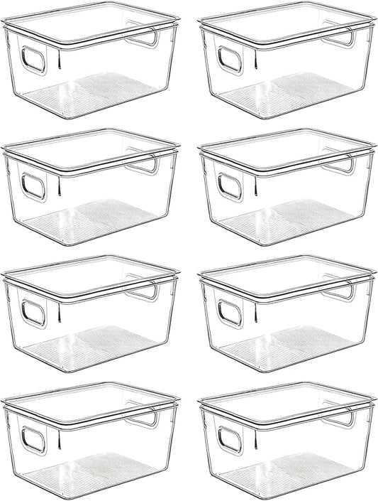 Clear Plastic Storage Bins with Lids, Perfect for Kitchen Organization or Pantry Organization and Storage, Stackable Fridge Organizer Bins, Storage Containers for Organizing, Cabinet Organizers