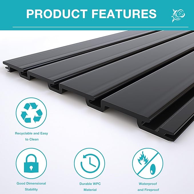 NeatiEase Slatwall Panel Wall Storage Systems, 4 x 8ft Slat Wall Paneling Garage Wall Organizer, Heavy Duty Wall Mounted PVC Wall Rack (Black)