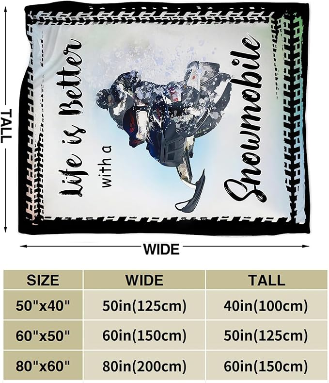 Snowmobile Blanket Decor Gifts for Snowmobile Lover, Flannel Fleece Fuzzy Snow Mobile Throw Blankets, Soft Warm Cozy Plush Sport Blanket Stuff Decoration for Kids Adult 50"x40"
