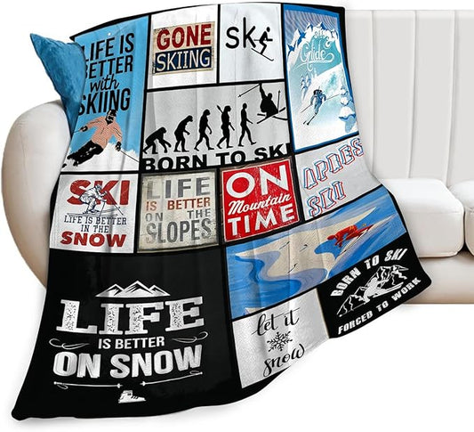 Tijuboni Ski Throw Blanket Skiing Gifts for Girls Boys Women Men Kids Adults Soft Flannel Fleece Blanket for Couch Sofa Bed Home Decor 50"x60"