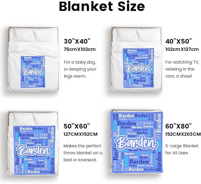 Custom Blanket with Name Personalized Blankets for Kids Adult Boys Girls Flannel Monogrammed Customized Blankets Throw (60''x80'')
