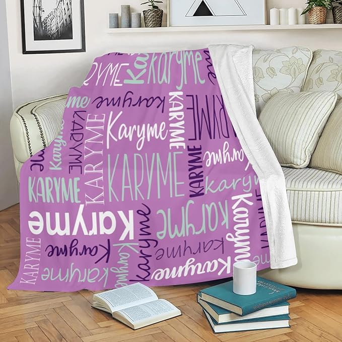 Personalized Blankets with Names Baby Gifts for Girls Boys Custom Soft Fleece Sherpa Name Blanket for Kids and Adults Birthday for Daughter Son Granddaughter Grandson (Light Purple)