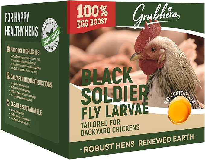 2 LB Dried Black Soldier Fly Larvae for Chickens, High Protein Chicken Feed with More Calcium Than Mealworms, Non-GMO Natural BSFL Treats for Laying Hens, Ducks, Quail, Birds & Reptiles