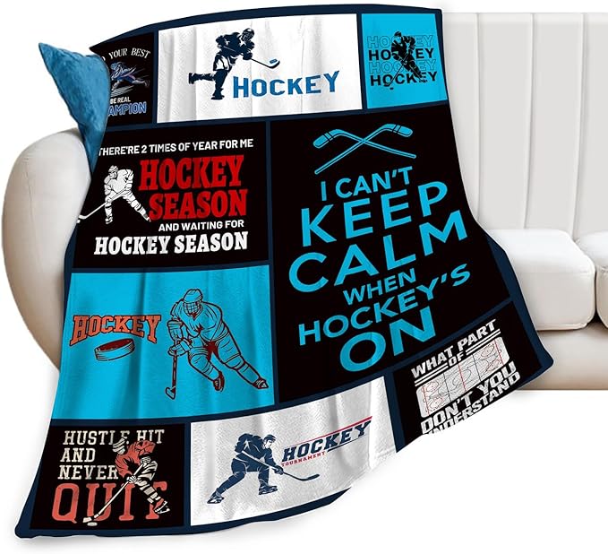 Super Soft Warm Ice Hockey Fleece Throw Blanket - Cozy Fluffy Plush Stuff Lightweight Flannel Gifts for Kids & Adults - 80"X60"