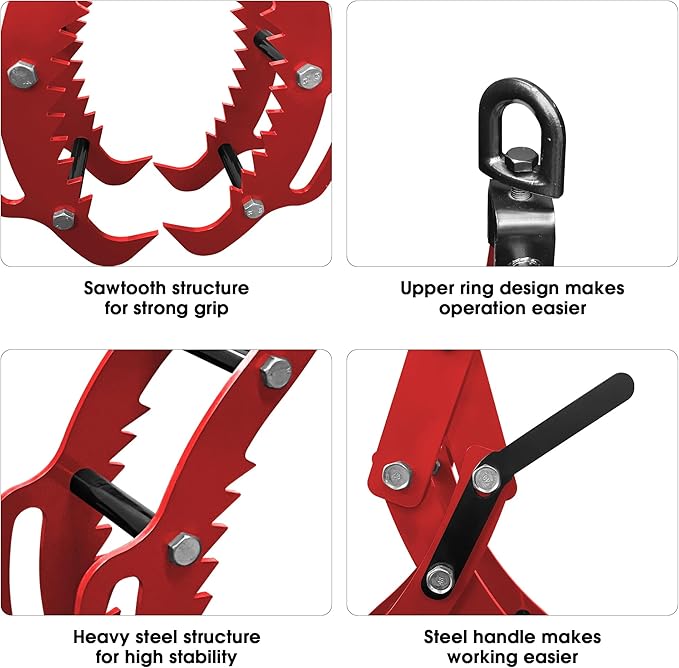 32inch Log Tongs, Log Grapple for Logging Tongs, Upgraded Swivel Steel Skidding Tongs, 4 Claw Timber Claw Hook Eagle Claws Design Log Lifting Tongs for for Tractor, ATVs, Trucks, Forklifts, Skidder