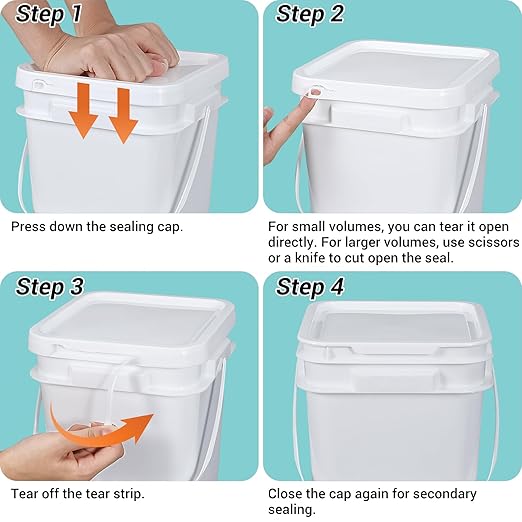 ASEVAT White 1 Gallon Bucket with Lid, Square Food Grade Storage Containers with Lids, Pail Container with Handle, Bucket for Cleaning Heavy-Duty Extra Durable BPA Free