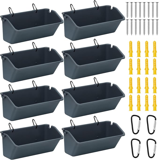 Wenqik 8 Pack 5 Quart Hanging Chicken Feeders Trough Goat Feeder Duck Water with Metal Clips Chicken Waterer Bucket Container for Fence Turkeys Horse Pig Deer Goose Livestock Poultry Supplies