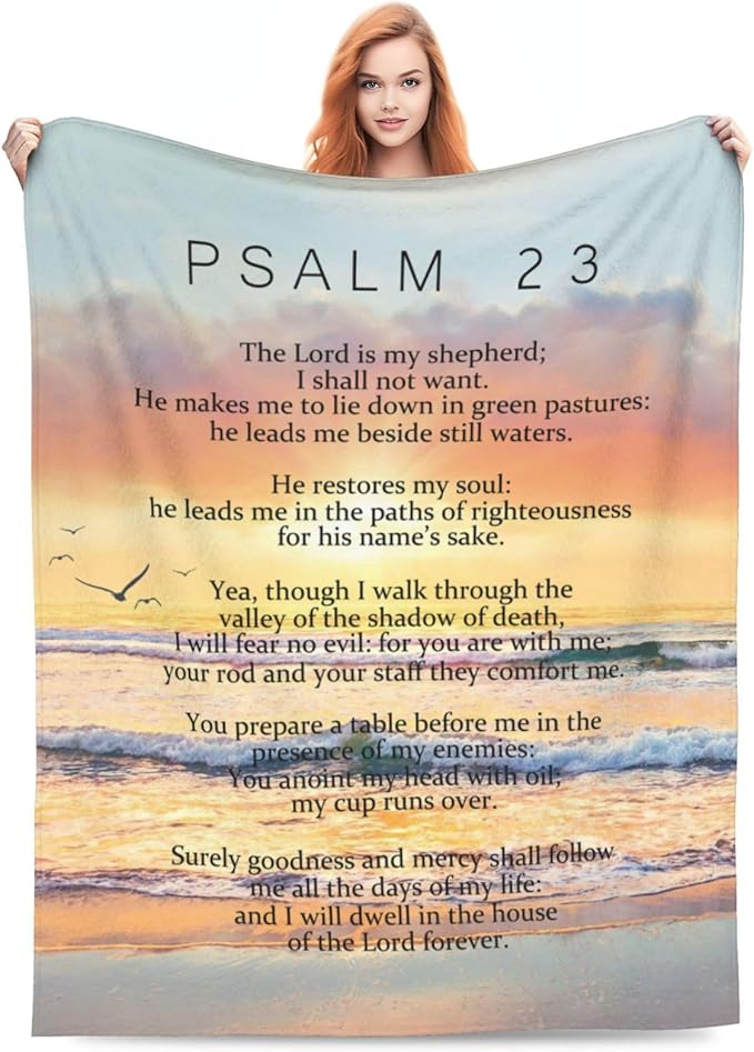Psalm 23 Blanket Christian Gifts Religious Bible Verse Scripture Throw Blanket Comfy Plush Flannel Fleece Warm Soft Fluffy Fuzzy Blanket for Prayer Women Teens for Bed Sofa Couch 40"X50"