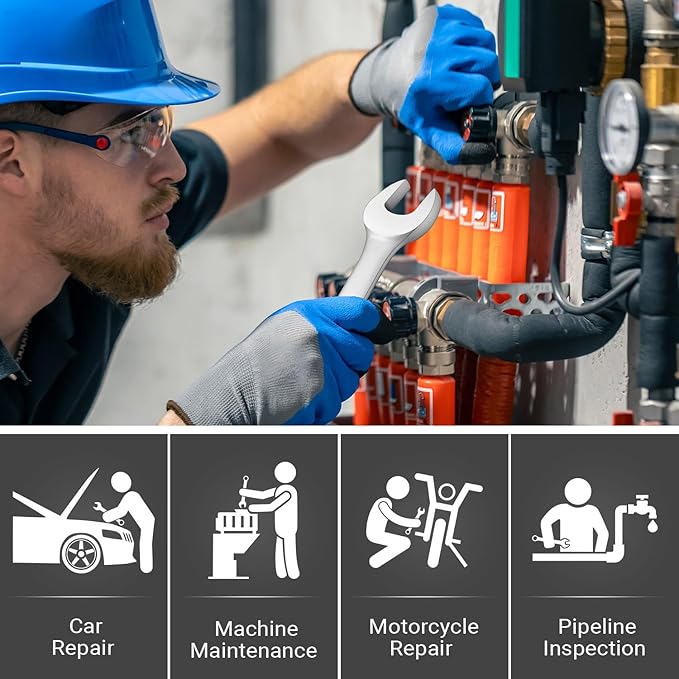 MAXPOWER 1-1/8 Inch Combination Wrench, Industrial Grade Spanners with 12 Point Box End, Durable Chrome Vanadium Steel with Off Corners Design, 15 Degree Offset - SAE