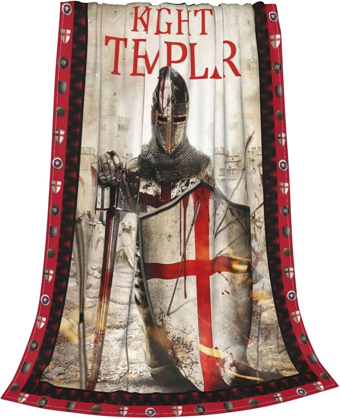 Knights Templar Blanket Templar Throw Blanket Soft Fleece Flannel Bedding Crusader Warrior Gifts for Men Boys Women Girls Lovers Adults Stuff Plush for Couch Sofa Bed Room Decor 60"X80"