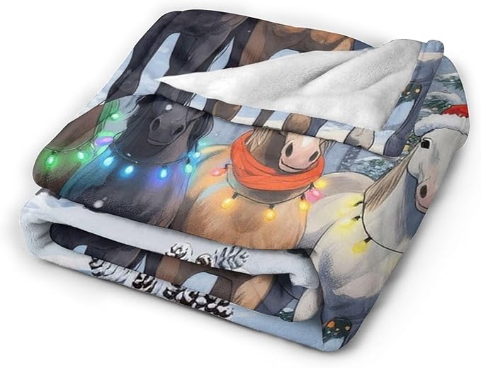 Christmas Horse Blanket, Soft Plush Fleece Animal Throw Blanket - Cozy Warm Stuffed Blankets Bedding Horse Gifts for Women Girls Kids Adults 50"X60"