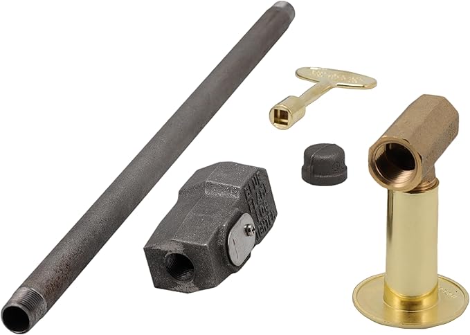 Supplying Demand LLKIT-LPA-PBR Fireplace Fire Pit | Log Lighter Install Kit with Straight Pattern LP Gas Log Lighter, 1/2" Angle Stop Valve - Polished Brass with Escutcheon and 3" Key
