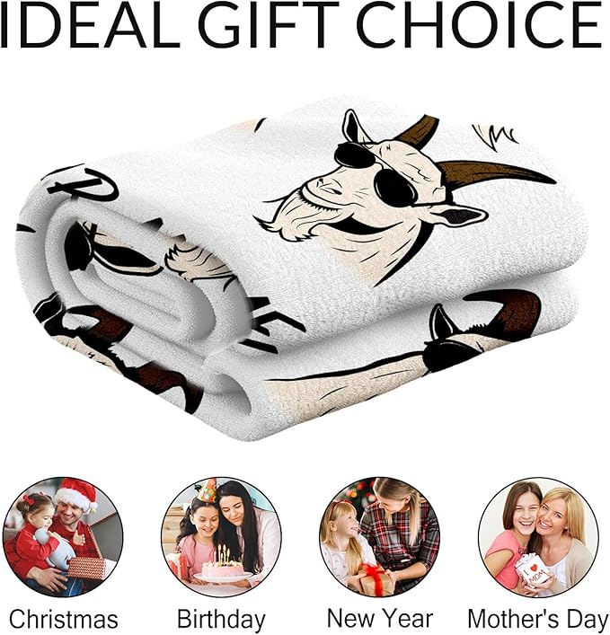 Custom Goat Blanket for Girls - 60x80 Inches Twin Size with Name - Soft Fuzzy Plush Throws Gift - White Funny Throw Blanket for Bed, Couch, Living Room