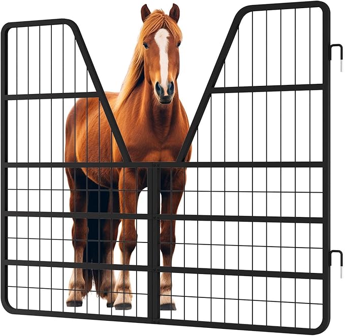 52" W x 42" H Stall Guards for Horses, Essential Horse Stall Accessories Featuring Heavy Duty Steel Horse Stall Door, Two-Way Swing Yoke Design.