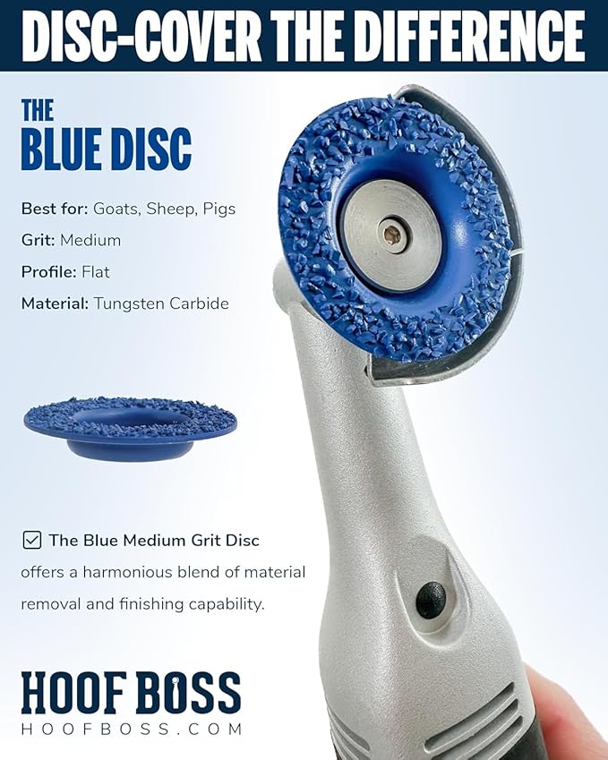Hoof Boss Electric Pig Hoof Trimmer Kit, 110V US — Rotary Hoof Grinder for Pigs & Swine with Medium & Fine Discs, Dome Top Finisher, Buffing Sander, Safety Glasses & Tool Bag