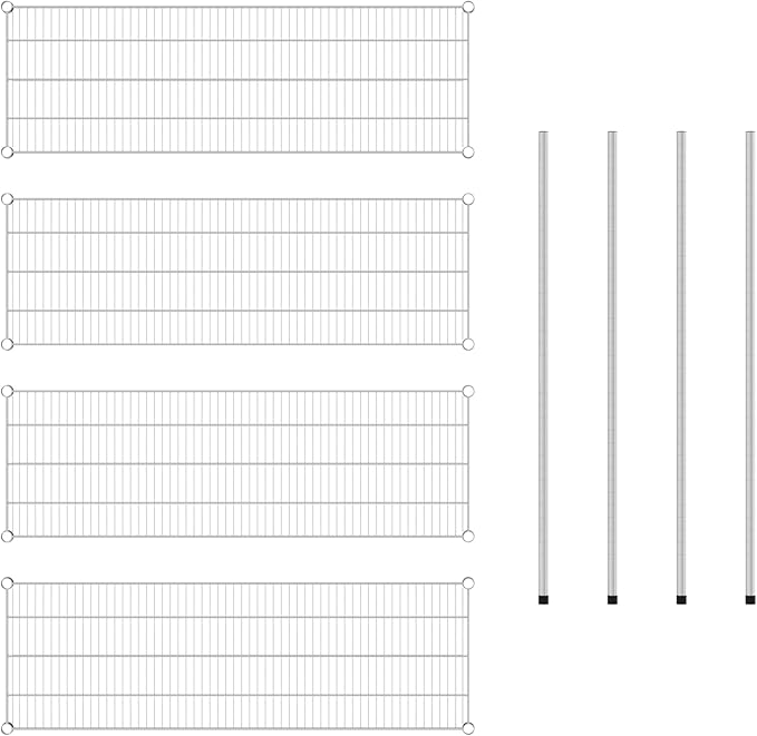Commercial NSF Listed Chrome Stationary Wire Shelving Kit 18" x 54" x 54", with 4 Shelves Perfect for Warehouse, Walk-in Refrigerator, Freezer, Grocery Store, Restaurant, Dishroom