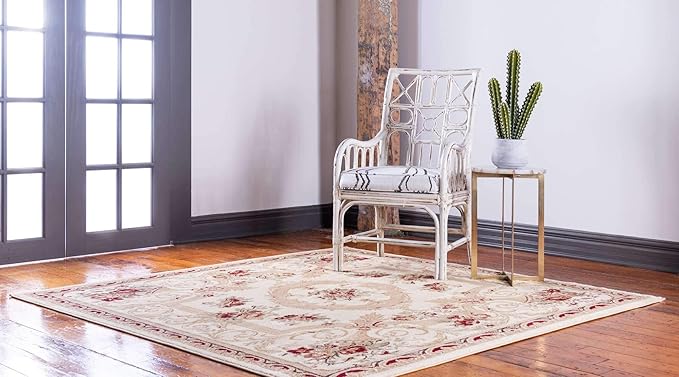 Unique Loom Versailles Collection Traditional Classic Floral Motif Area Rug (4' 0 x 4' 0 Square, Ivory/ Tan)