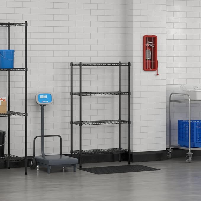 Commercial NSF Listed Black Epoxy Stationary Wire Shelving Kit 12" x 30" x 54", with 4 Shelves Perfect for Warehouse, Walk-in Refrigerator, Freezer, Grocery Store, Restaurant, Dishroom