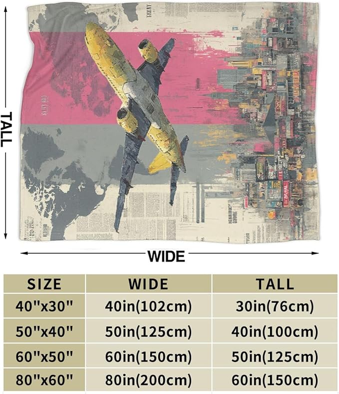 Airplane Throw Blanket Rustic Aircraft Blankets Aviation Traver Fleece Plush Super Soft Cozy Warm Pilot Decor Gifts for Boys Girls Kids Adults Men Women 40" x 50"