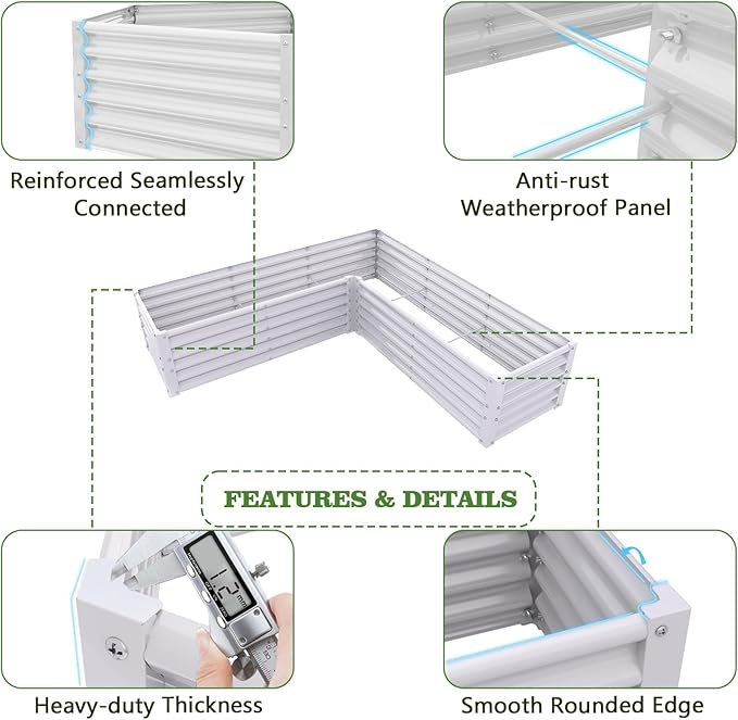A ANLEOLIFE 8-Pack 8X4X1.5ft & 74x74x18 in Deep Root Galvanized Raised Garden Beds Outdoor for Planting Vegetables Flowers Herb, Antique White