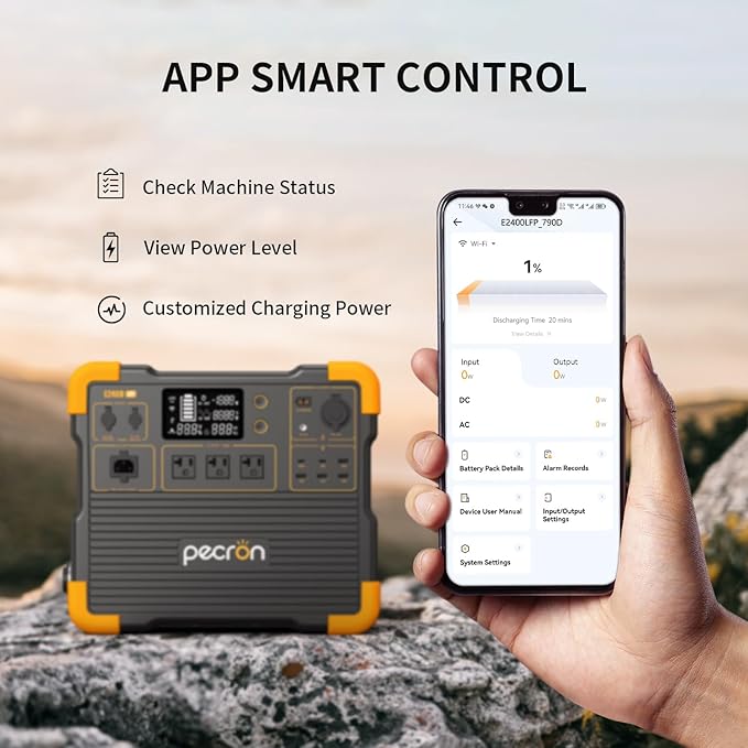 PECRON Portable Power Station E2400LFP with 3072Wh Extra Battery Expandable to 5120Wh, 2400W LiFePO4 Battery Backupfor Emergencies, Camping, RV, Home Use